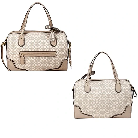 Coach ⭐️🎬See Video Poppy East West Signature Beige Satchel Bag 26426 w/ COA - Picture 4 of 16